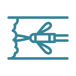 Blue line drawing of a pencil sharpener shaving a pencil, viewed from above.